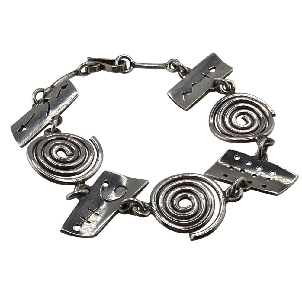 Vintage Taxco Mexican Sterling Silver Petroglyph Link Bracelet